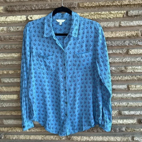 Lucky Brand Blue Tulip Floral Casual Gauzy Button Front Shirt - Picture 1 of 4
